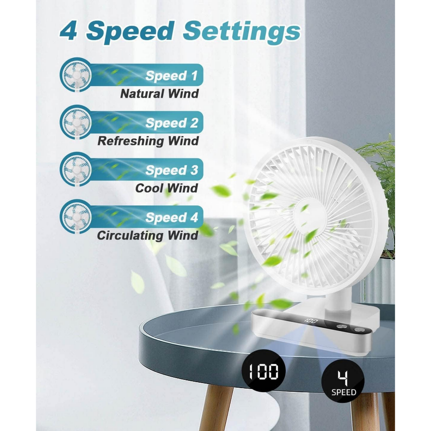 Rechargeable USB Desktop Fan 4 Speeds Jordan