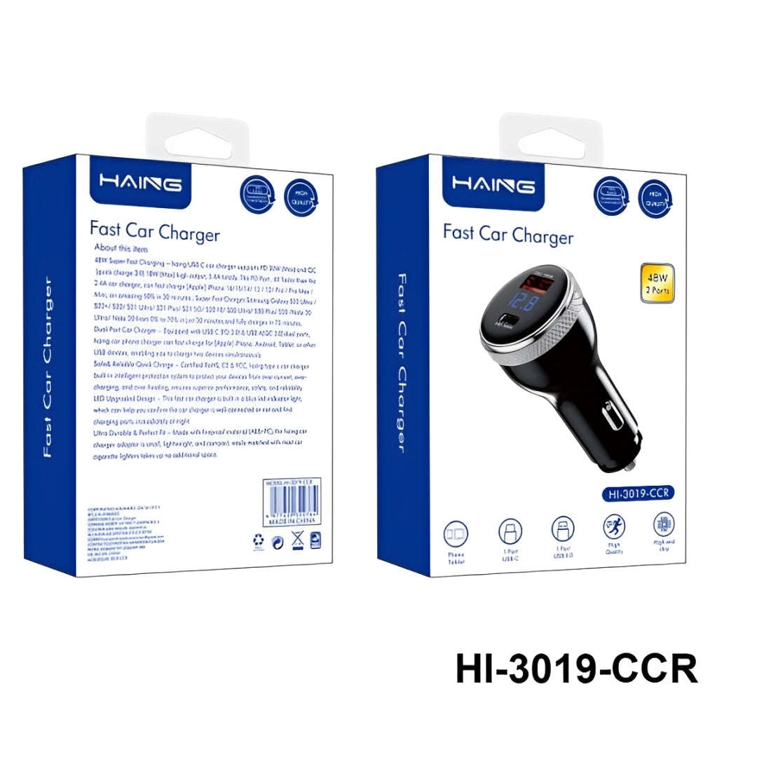 شاحن سيارة سريع HAING HI-3019-CCR بمنفذين بقوة 48 وات