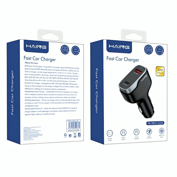 HAING HI-3021-CCR Fast Car Charger 2 Ports 83W