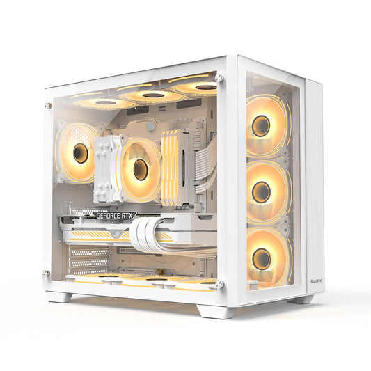 علبة ألعاب Huntkey S980 Tornado Full View مع 4 مراوح ARGB - بيضاء