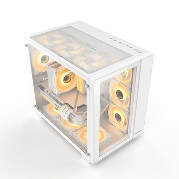 علبة ألعاب Huntkey S980 Tornado Full View مع 4 مراوح ARGB - بيضاء