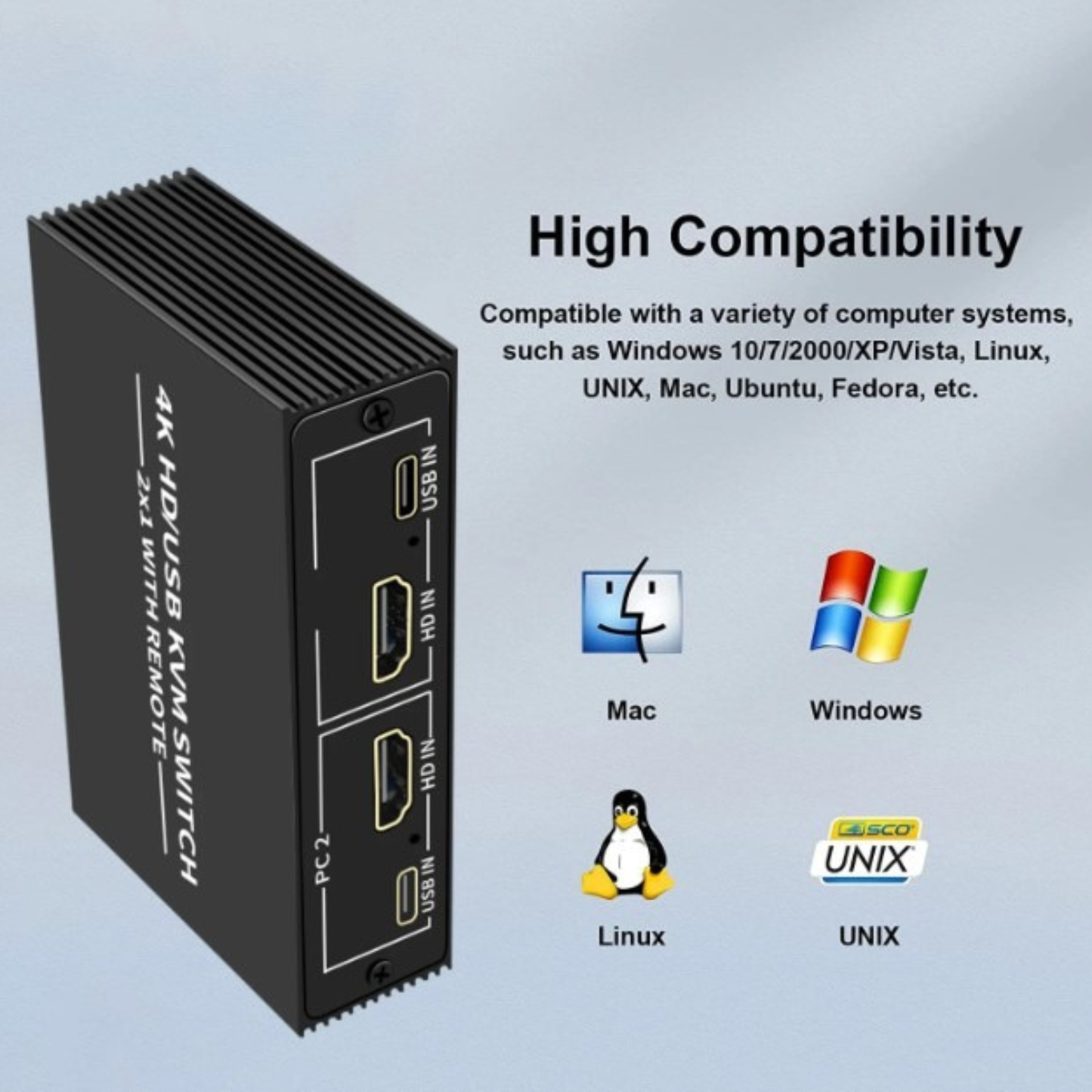 2-Port HDMI USB KVM Switch, 4K Plastic with Built in Cables