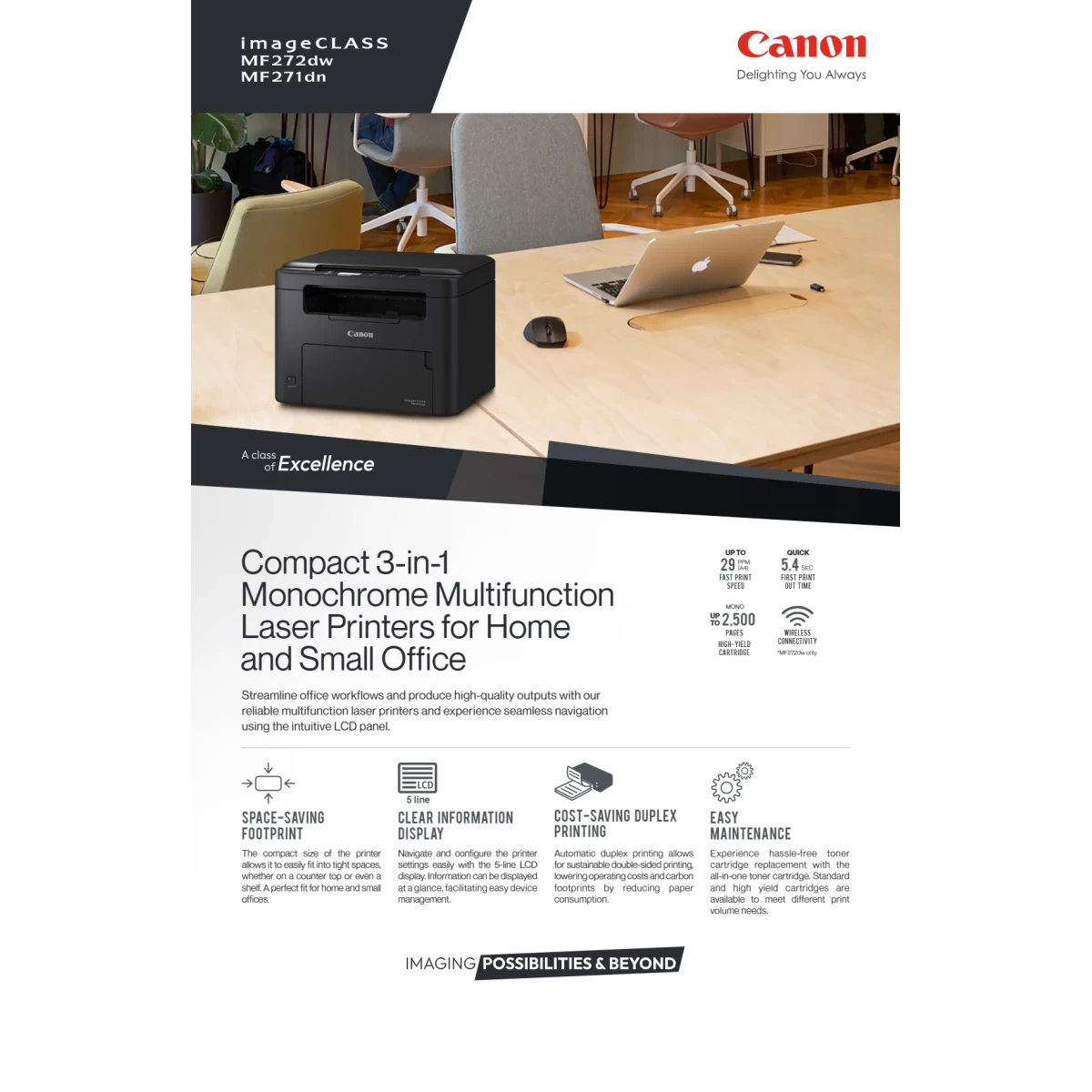 Canon i-SENSYS MF-272dw A4 Wireless MONO 3-In-One ( Print, Copy, Scan ) Printer - Black