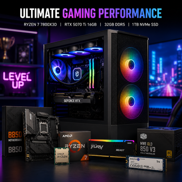 كمبيوتر ألعاب Ryzen 7 7800X3D و RTX 5070 Ti 32GB