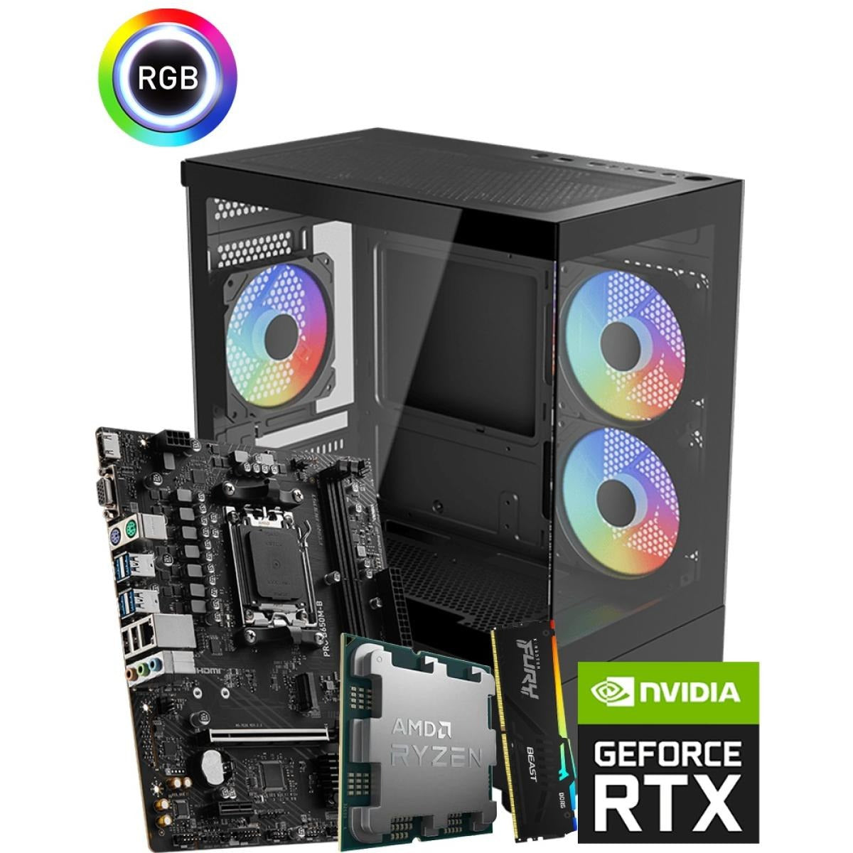 معالج AMD RYZEN 5 7600 // بطاقة رسومات RTX 5060 Ti بسعة 8 جيجابايت // ذاكرة وصول عشوائي 16 جيجابايت - جهاز كمبيوتر مُخصص