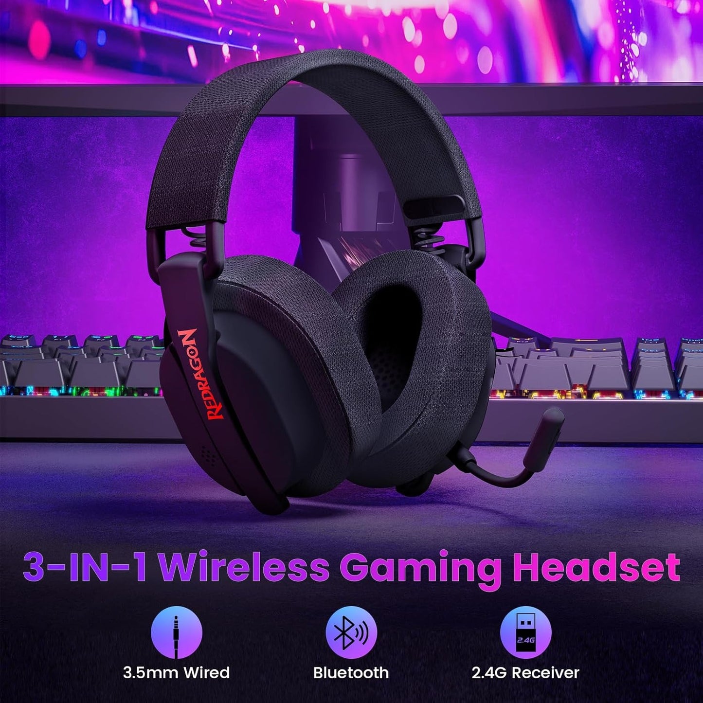 Redragon H888 Wireless Gaming Headset – 7.1 Tri-Mode