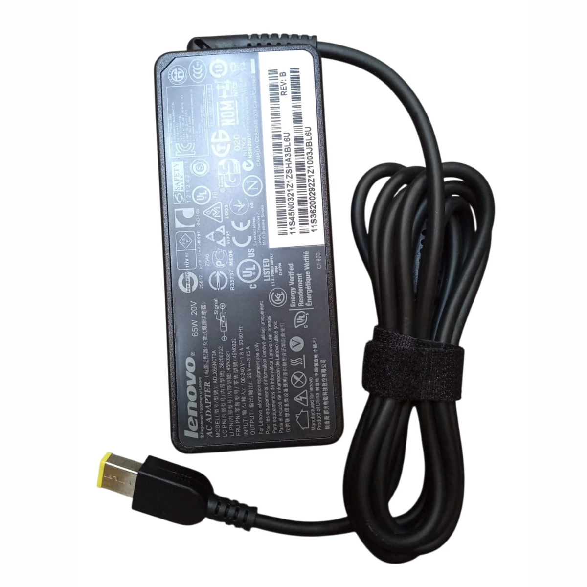 شاحن لابتوب لينوفو 65 واط USB بجهد 20V وتيار 3.25A ومدخل كهربائي 100–240V لأجهزة Lenovo المتوافقة