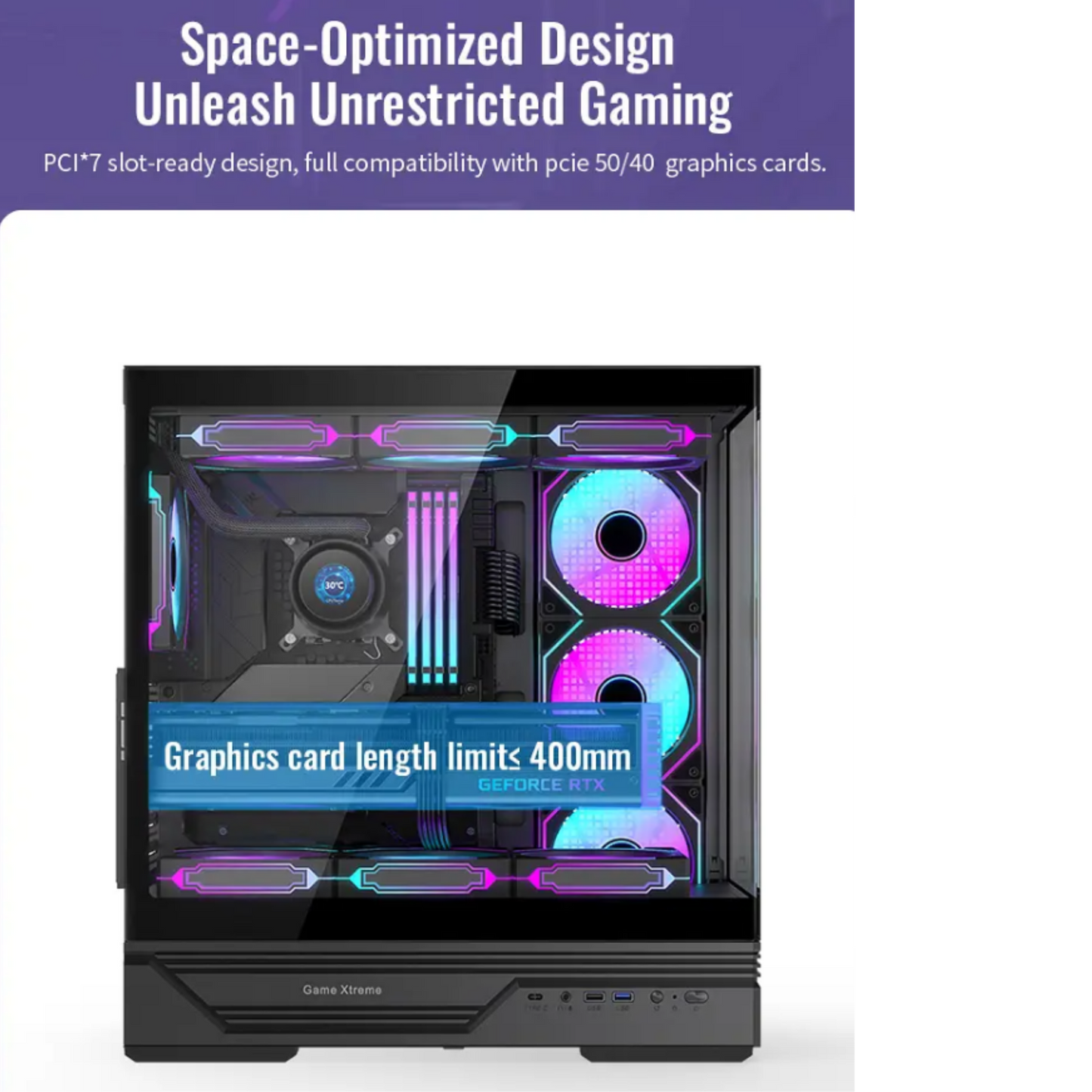 كيس Huntkey GX760A Gaming فارغ بدون مراوح - أسود