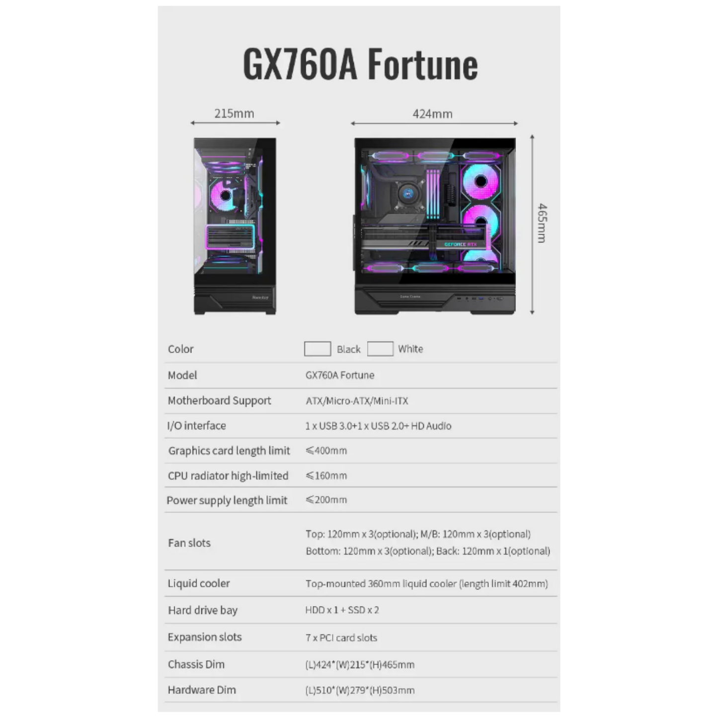 كيس Huntkey GX760A Gaming فارغ بدون مراوح - أسود