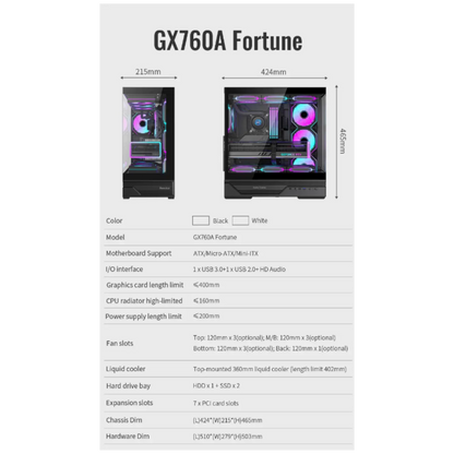 كيس Huntkey GX760A Gaming فارغ بدون مراوح - أسود