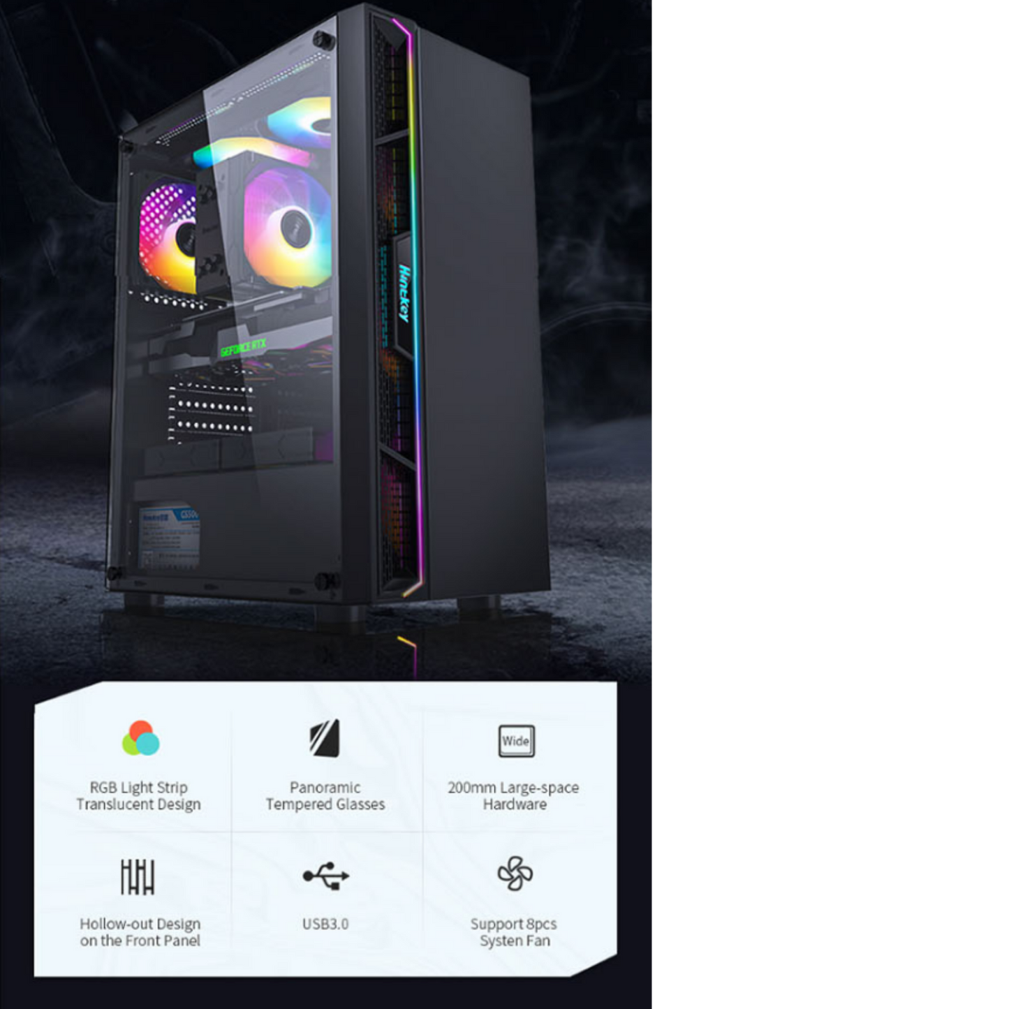 كيس Huntkey GS450S Gaming فارغ بدون مراوح - أسود