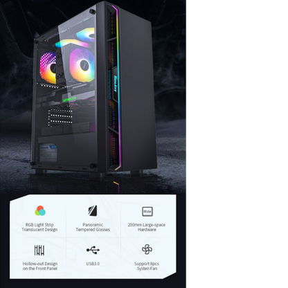 كيس Huntkey GS450S Gaming فارغ بدون مراوح - أسود