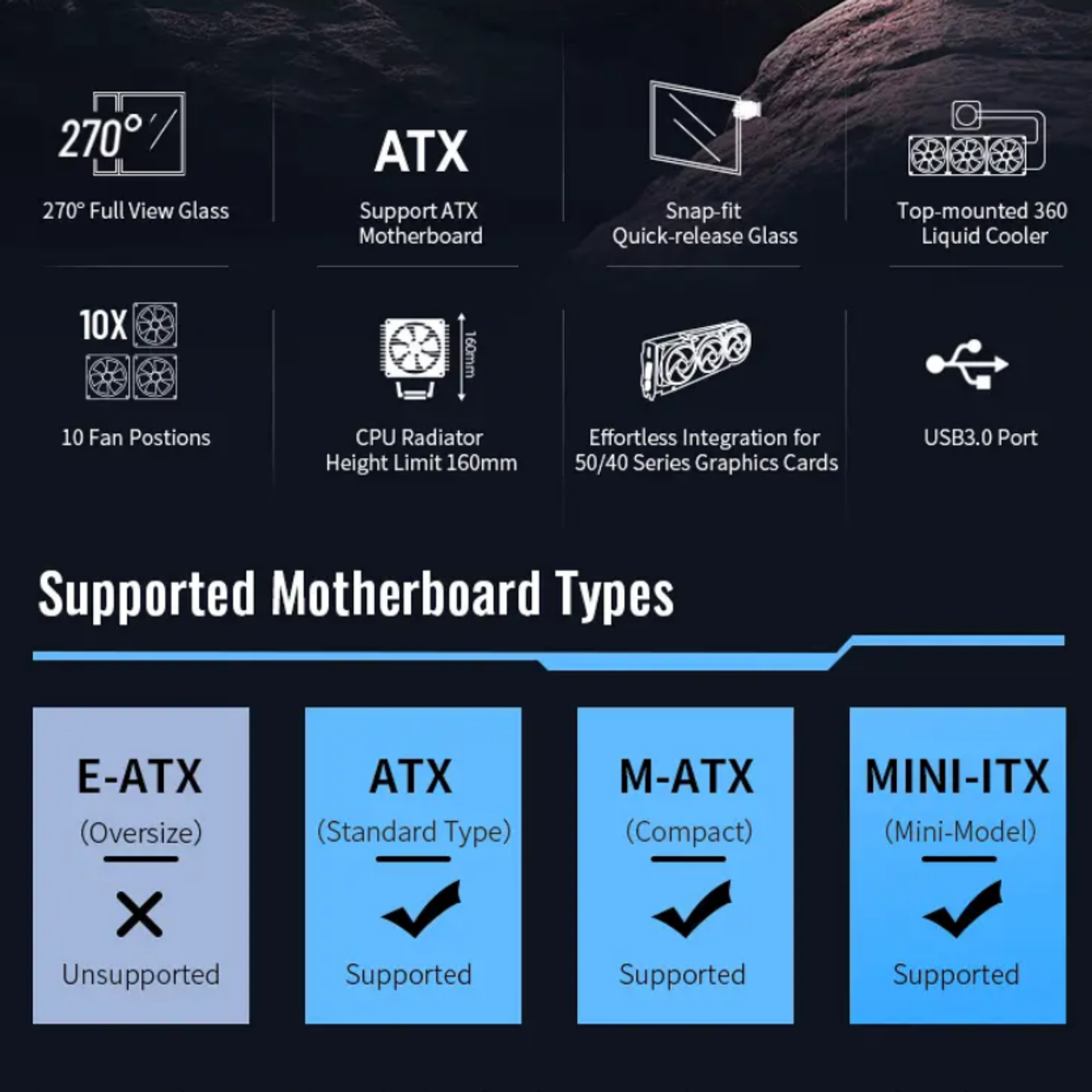 كيس Huntkey GX760A Gaming فارغ بدون مراوح - أسود