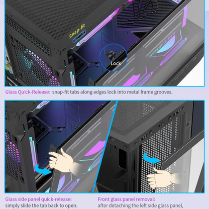 كيس Huntkey GX760A Gaming فارغ بدون مراوح - أسود