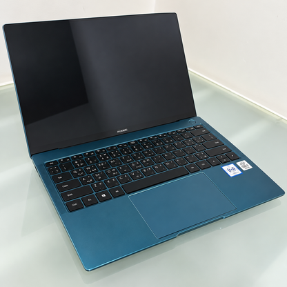 Used HUAWEI MateBook X Pro 2021 Emerald Green laptop open with 13.9-inch display and Arabic English keyboard