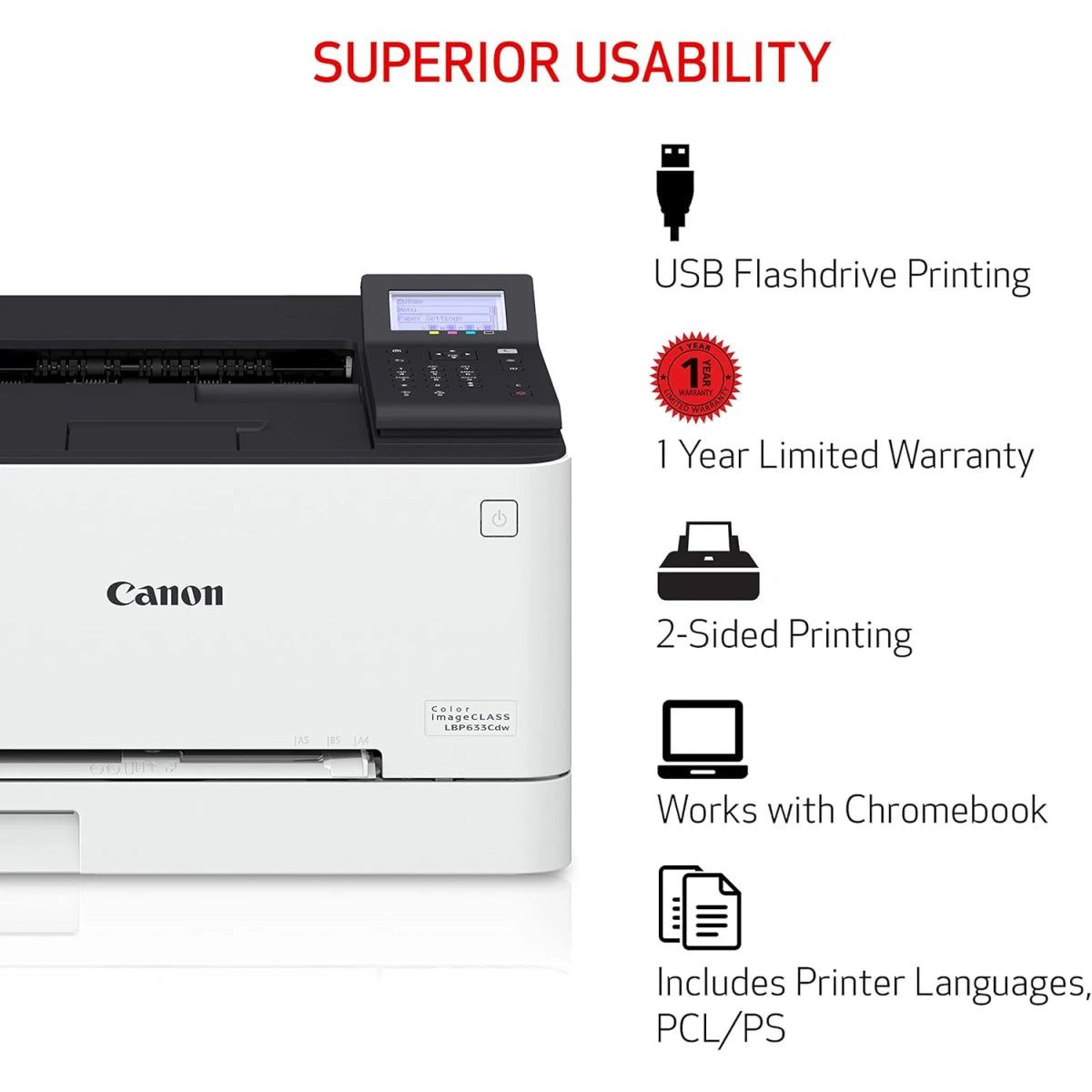 طابعة كانون I-SENSYS LBP633Cdw ليزر ملونة لاسلكية ومزدوجة A4 للمنزل والمكتب حتى 21 صفحة في الدقيقة - أبيض