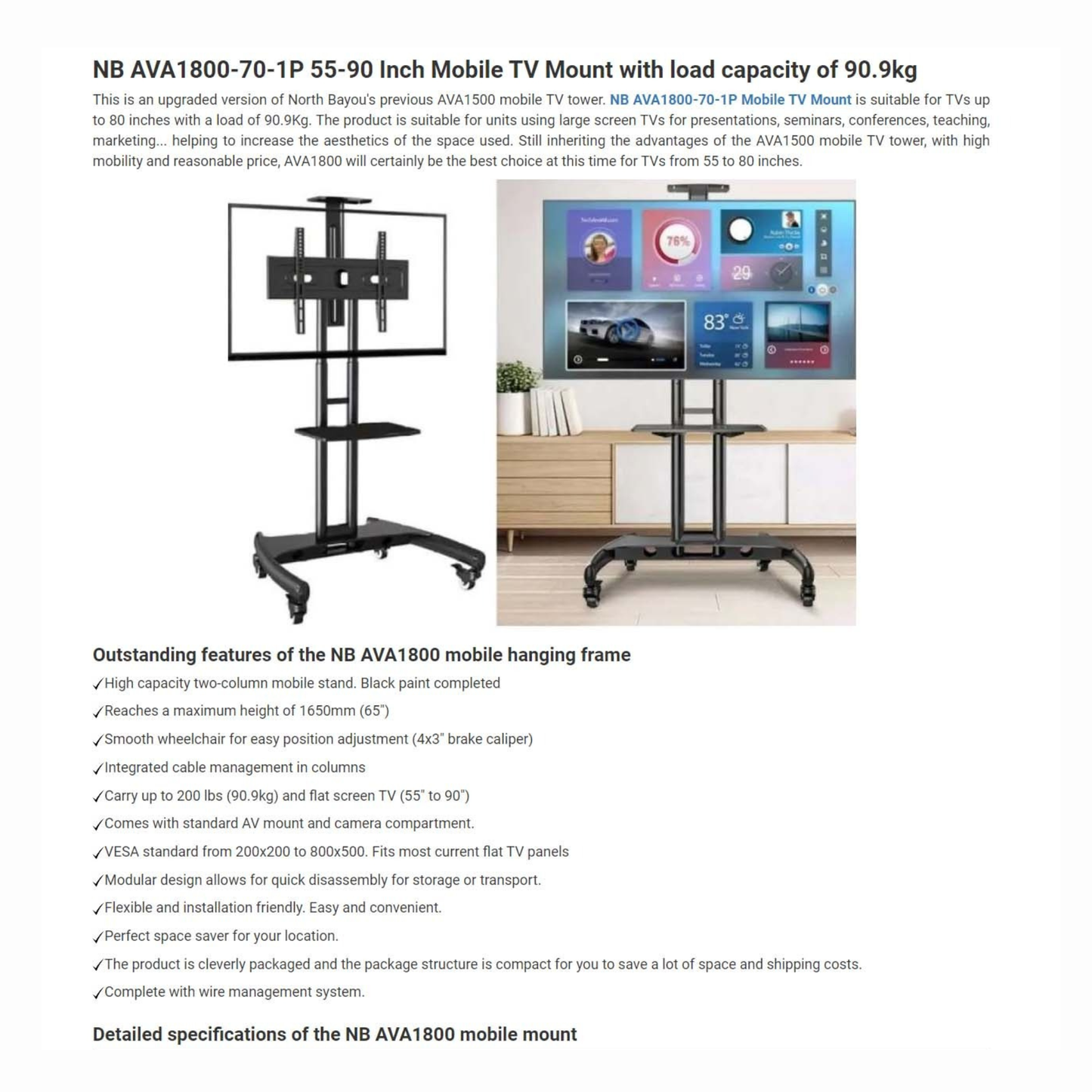 NB AVA1800-70-1P Mobile TV Cart Jordan & Amman