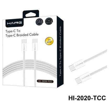 كابل مضفر من النوع C إلى النوع C من HAING HI-2020-TCC بطول 1.2 متر وقوة 60 واط