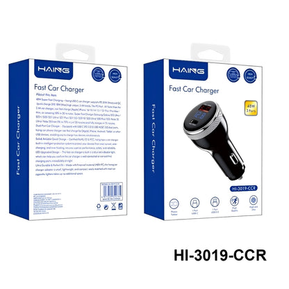 شاحن سيارة سريع HAING HI-3019-CCR بمنفذين بقوة 48 وات