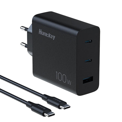 شاحن حائط 100 واط GaN PD من Huntkey بمقبس ثنائي مع كابل Type-C
