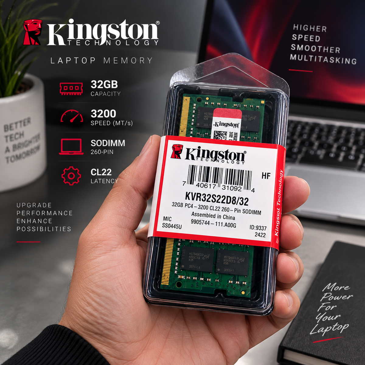 32GB DDR4 3200MHz Laptop RAM CL22 High Performance