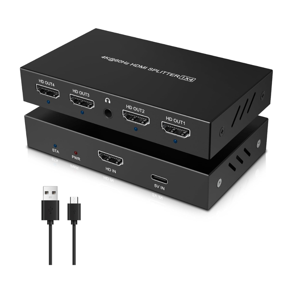 4K HDMI 1x4 Splitter, High-Resolution Multi-Display Output