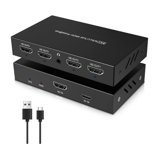 4K HDMI 1x4 Splitter, High-Resolution Multi-Display Output