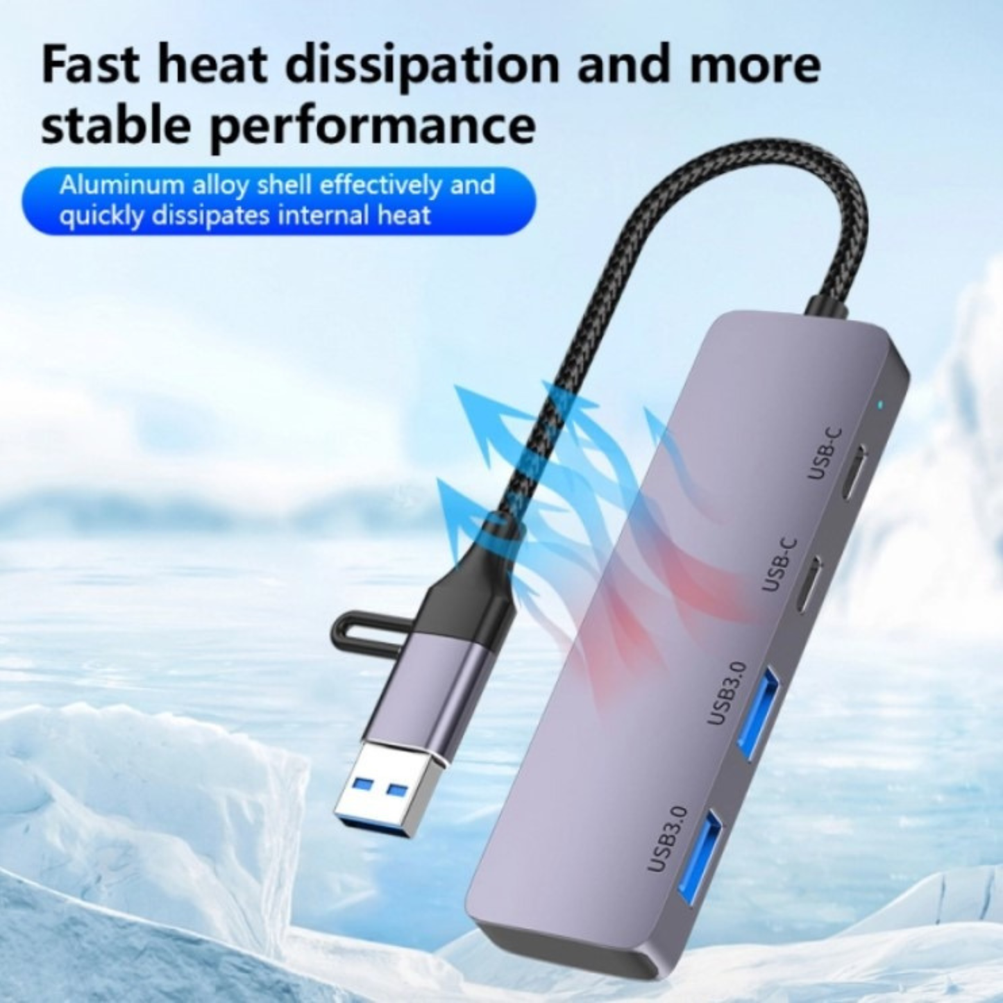 موزع منافذ USB 3.0 متعدد الوظائف من النوع C من HAING طراز HI-3002-TUH، بأربعة منافذ