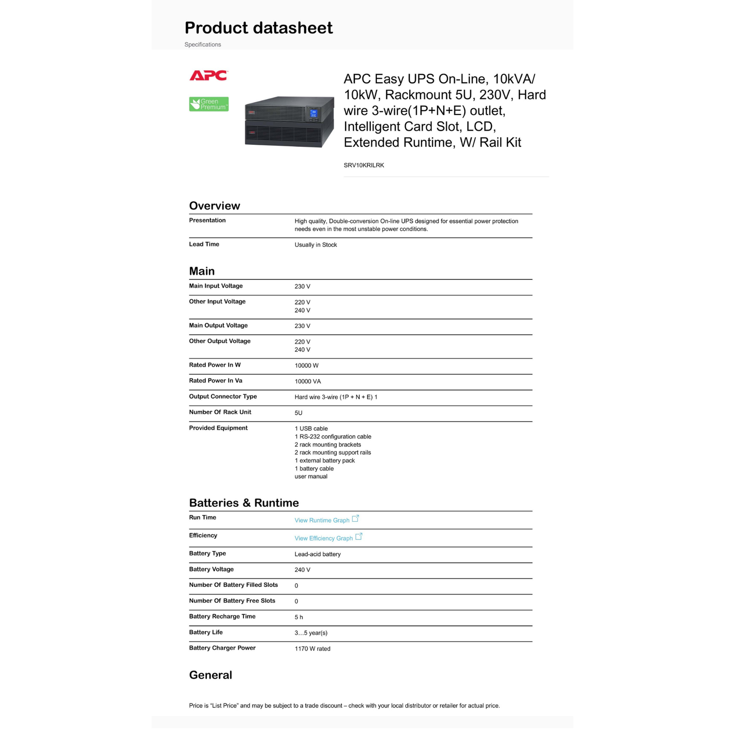 APC Easy On-Line 10000VA 10KVA 230V UPS with Battery Kit