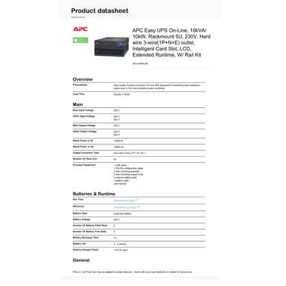 APC Easy On-Line 10000VA 10KVA 230V UPS with Battery Kit