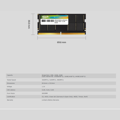 Silicon Power DDR5 4800MHz 32GB 1.1V Laptop Unbuffered DIMM