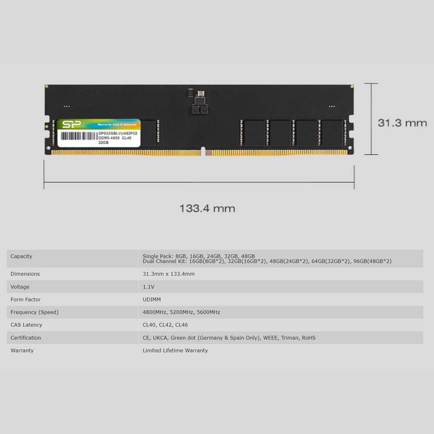 Silicon Power DDR5 5600MHz 16GB 1.1V Desktop Unbuffered DIMM