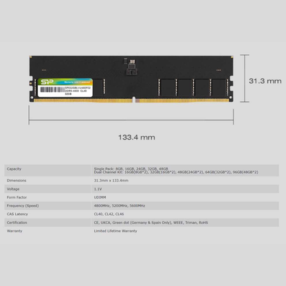Silicon Power DDR5 5600MHz 16GB 1.1V Desktop Unbuffered DIMM