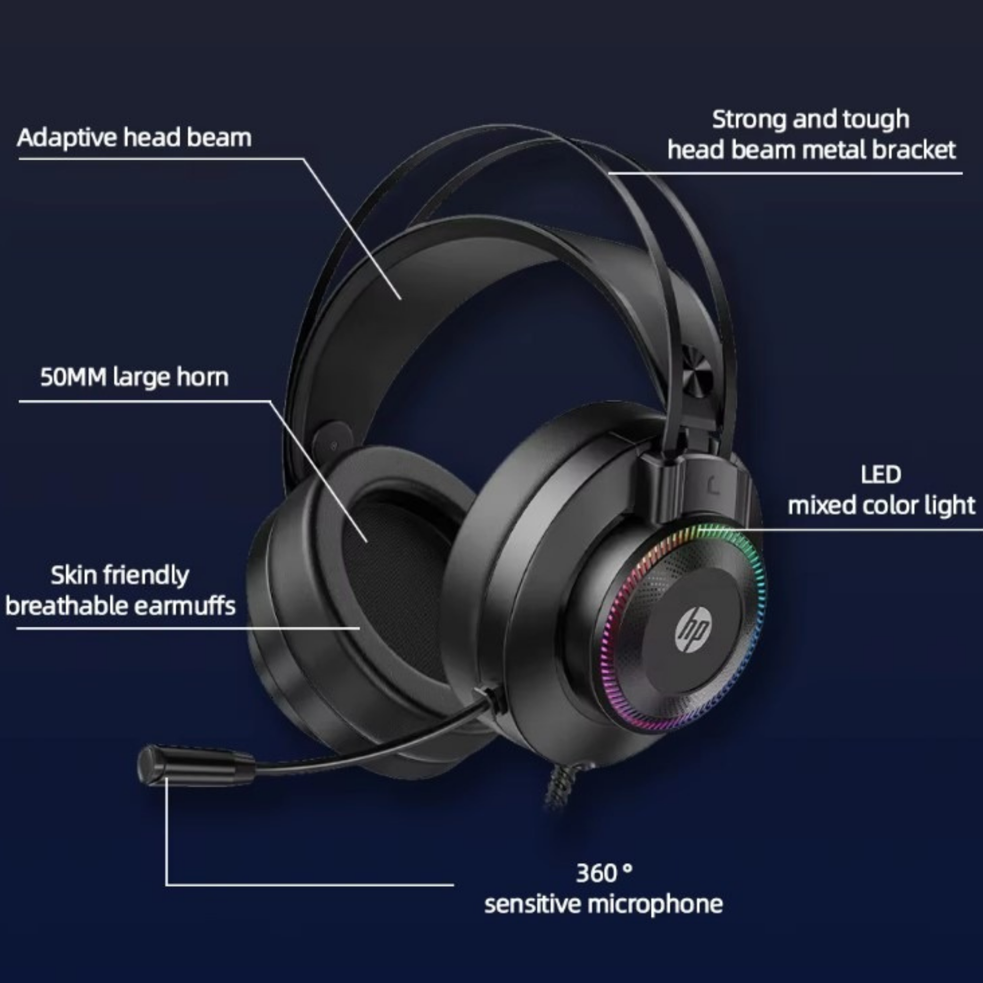 HP H220G RGB USB Gaming Headset side view