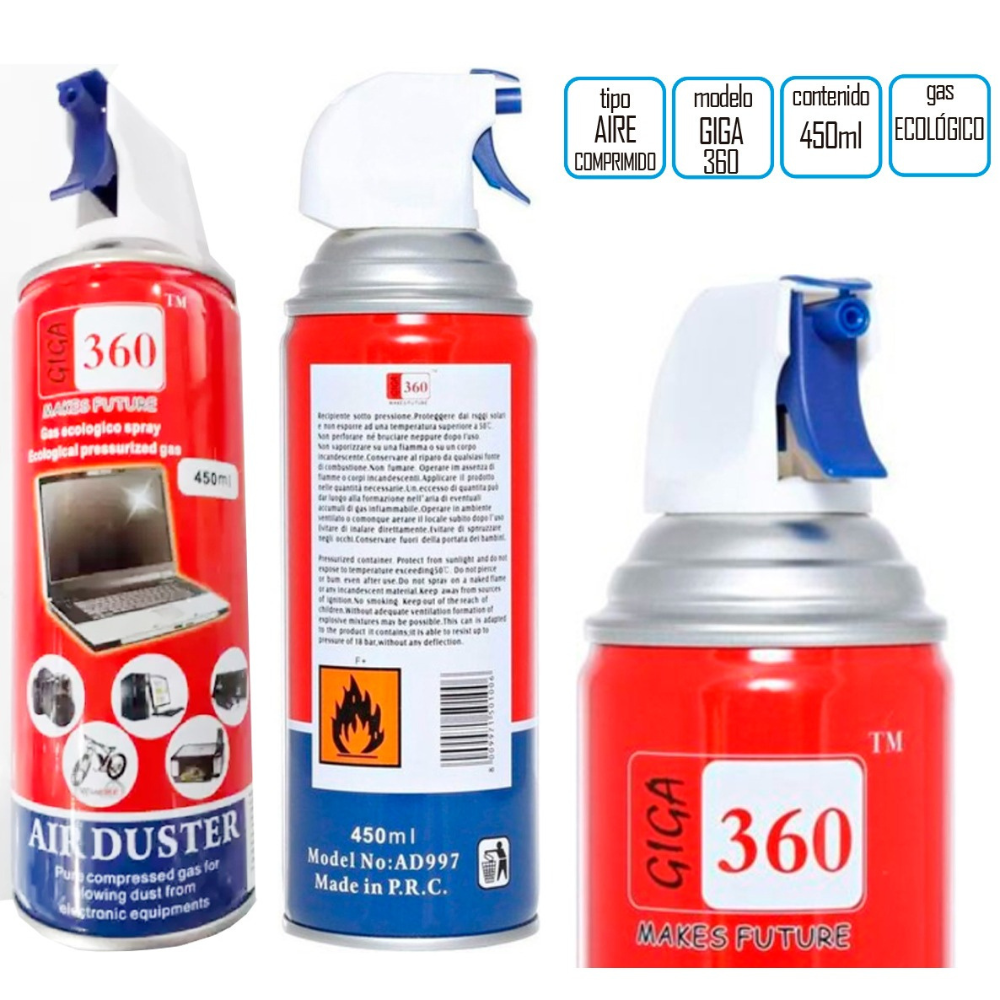 Giga 360 Air Duster - 450ml High-Pressure Electronics Cleaner