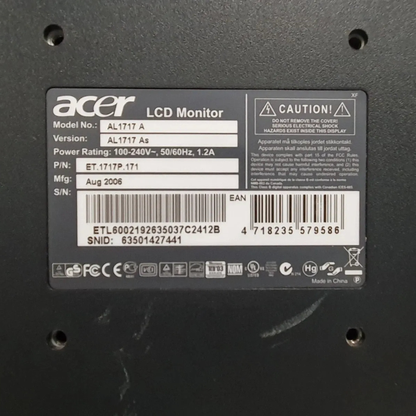Acer AL1717 17 Inch VGA Monitor Used