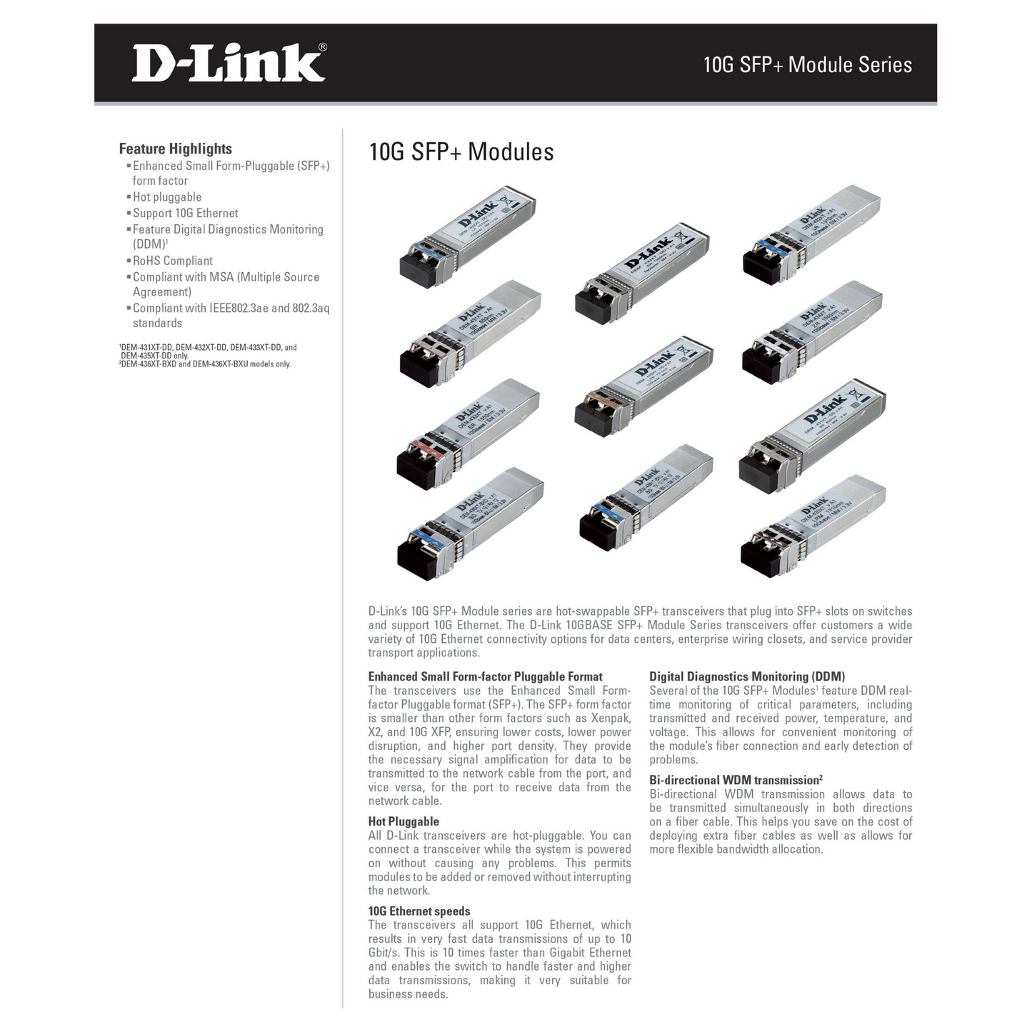 جهاز إرسال واستقبال D-Link DEM-431XT-DD 10GBase-SR SFP+ DDM 80/300 متر