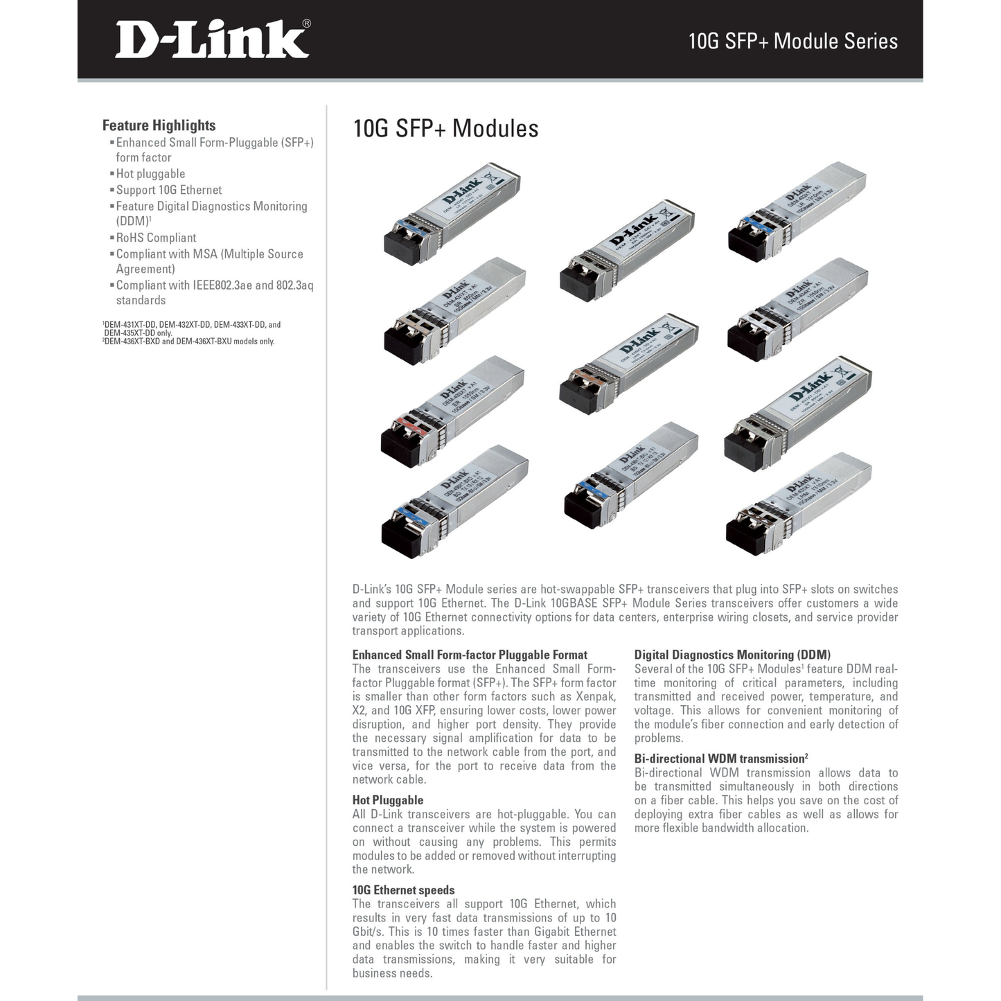 جهاز إرسال واستقبال D-Link DEM-432XT-DD 10GBASE-LR SFP+ (مع DDM)