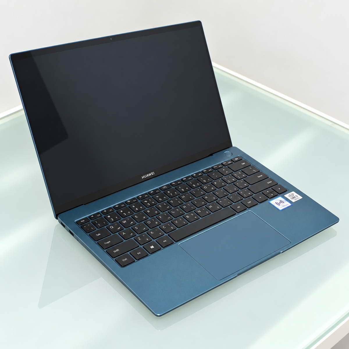 Used HUAWEI MateBook X Pro 2021 Emerald Green laptop open with 13.9-inch display and Arabic English keyboard