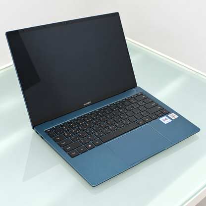 Used HUAWEI MateBook X Pro 2021 Emerald Green laptop open with 13.9-inch display and Arabic English keyboard