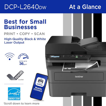 Brother DCP-L2640DW Wireless Mono Laser Multifunction 3- In-One Printer w/ 50-Page Auto Document Feeder - Black