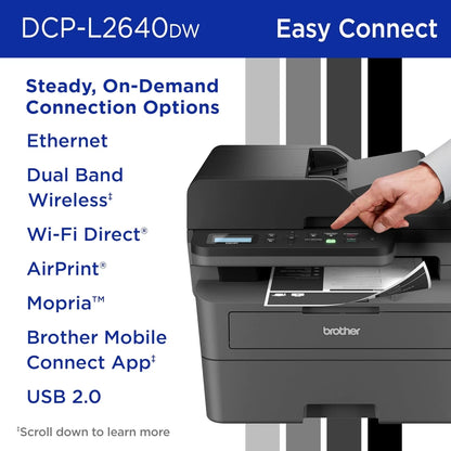 Brother DCP-L2640DW Wireless Mono Laser Multifunction 3- In-One Printer w/ 50-Page Auto Document Feeder - Black