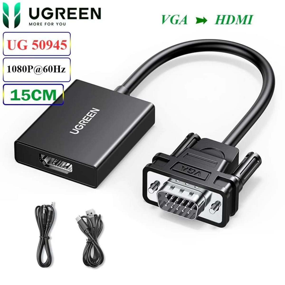 UGREEN CM513 Cable Adapter VGA (Male) To HDMI (Female) 0.15m black