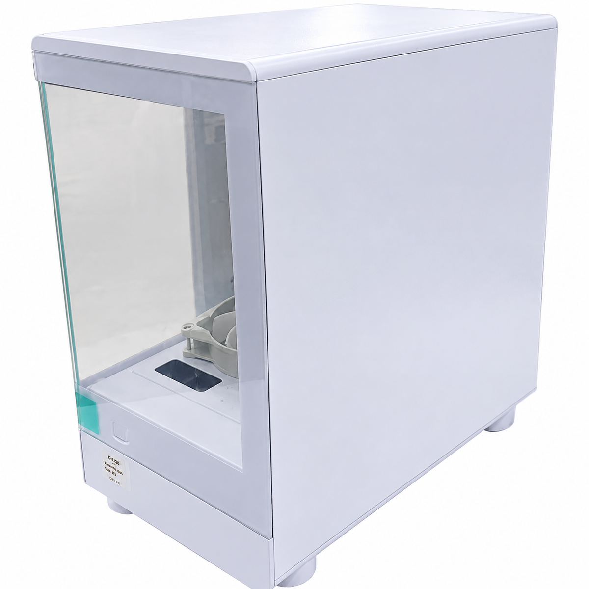 darkFlash DB330M White M-ATX PC case side angle showing solid white exterior and transparent front panel in Jordan