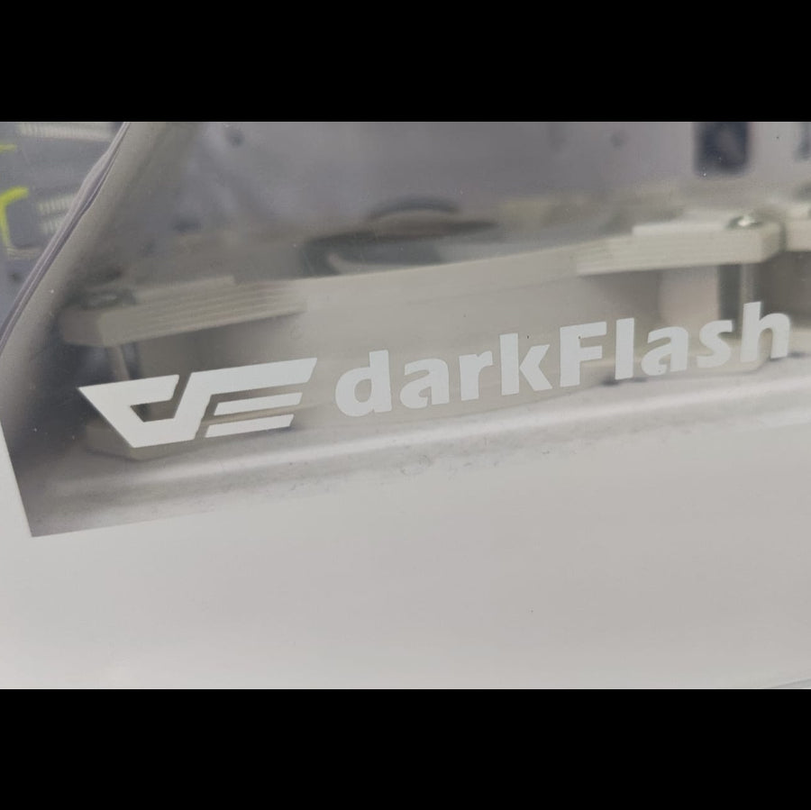 darkFlash DB330M White M-ATX PC case side angle showing solid white exterior and transparent front panel in Jordan