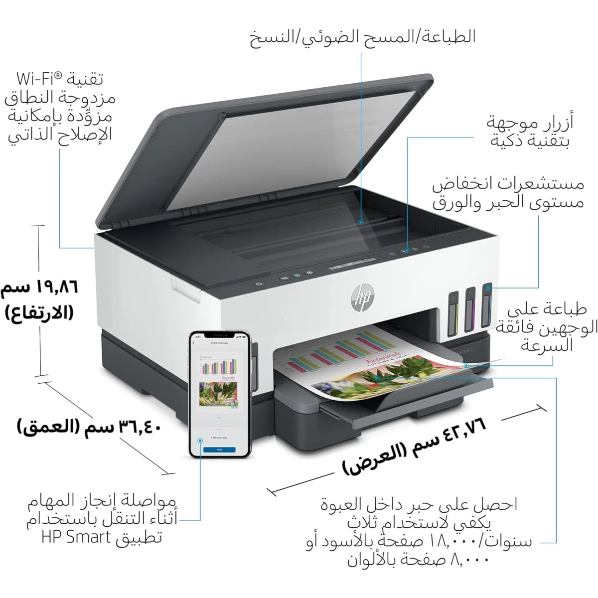 HP Smart Tank 720 WiFi Duplex Mutifunction Printer Print, Scan, Copy w/ Wireless Auto Ink & Paper Sensor (up to 12000 Black & 8000 Colour)