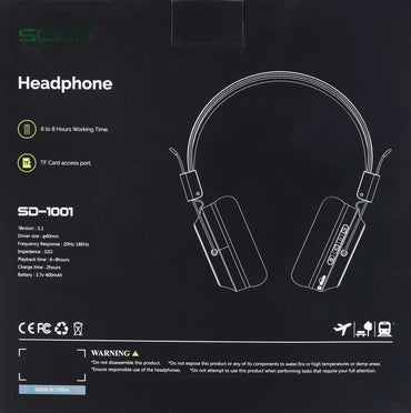 SODO SD-1102 Wireless Bluetooth 5.3 Headset with SD Card & AUX Support