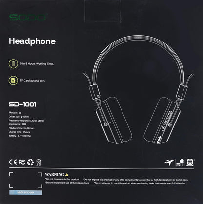 SODO SD-1102 Wireless Bluetooth 5.3 Headset with SD Card & AUX Support