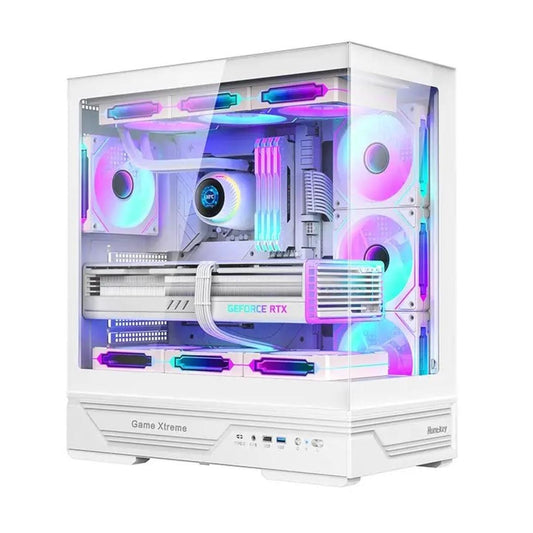 كيس Huntkey GX760A Gaming فارغ بدون مراوح - أبيض