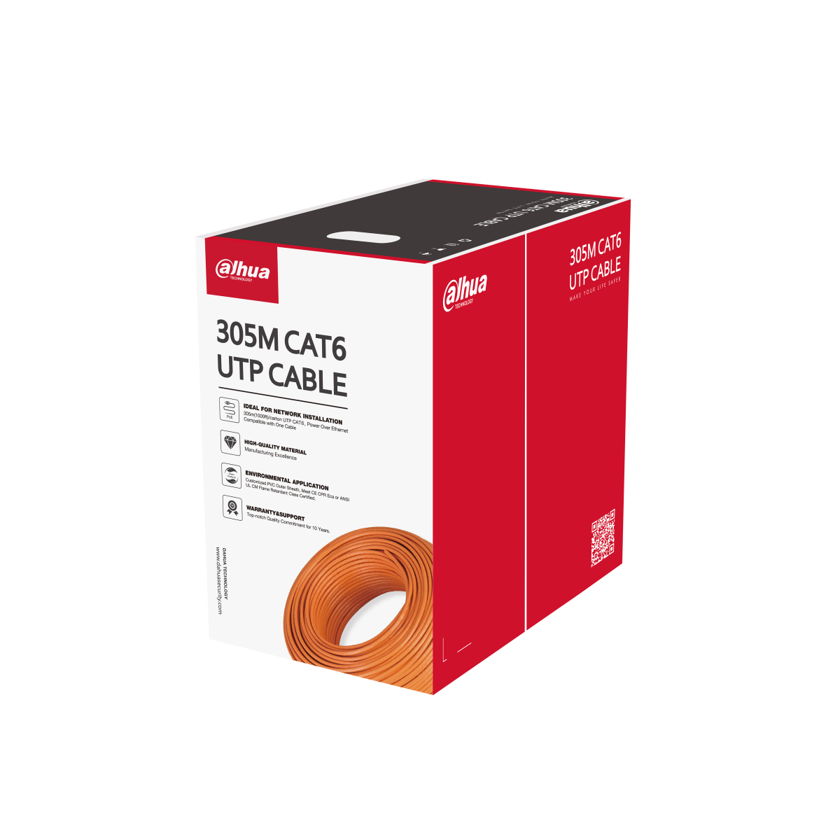 Dahua CAT6 UTP cable carton marked 305M with orange cable illustration
